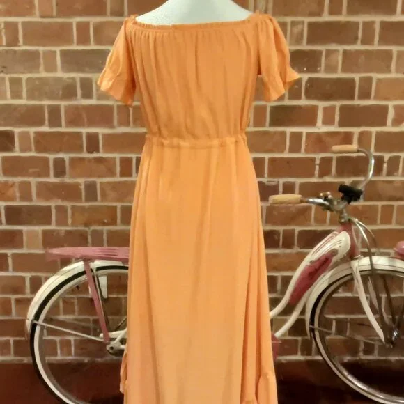 Beautiful π Peachy Orange Off Shoulder Or On Cinch Waist Semi Hi-Low Dress π - Picture 12 of 16